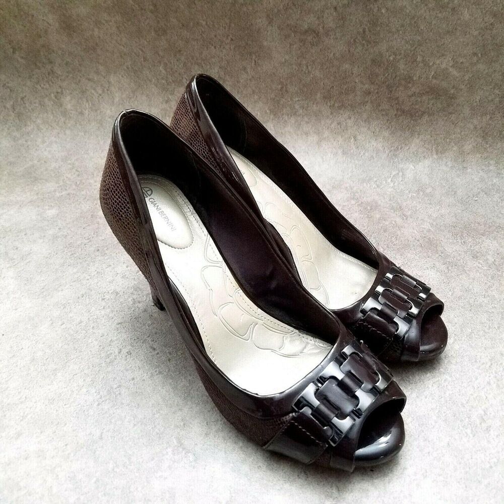 Giani Bernini Womens Simona  Sz 7 M Brown  Slip On Peep Toe 4" Heels Pumps